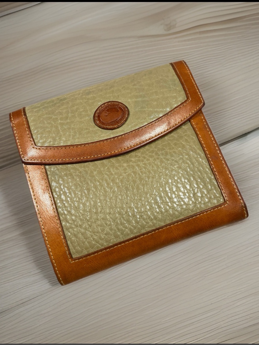 🦆 DOONEY & BOURKEY 90’S AWL PEBBLE TRIFOLD WITH KISSLOCK POUCH TAUPE BRITISH TAN